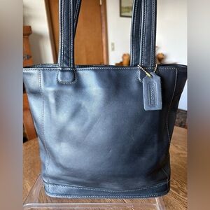 Coach Vintage 1990 Black Glove Tanned Leather Bleecker Tote Bag